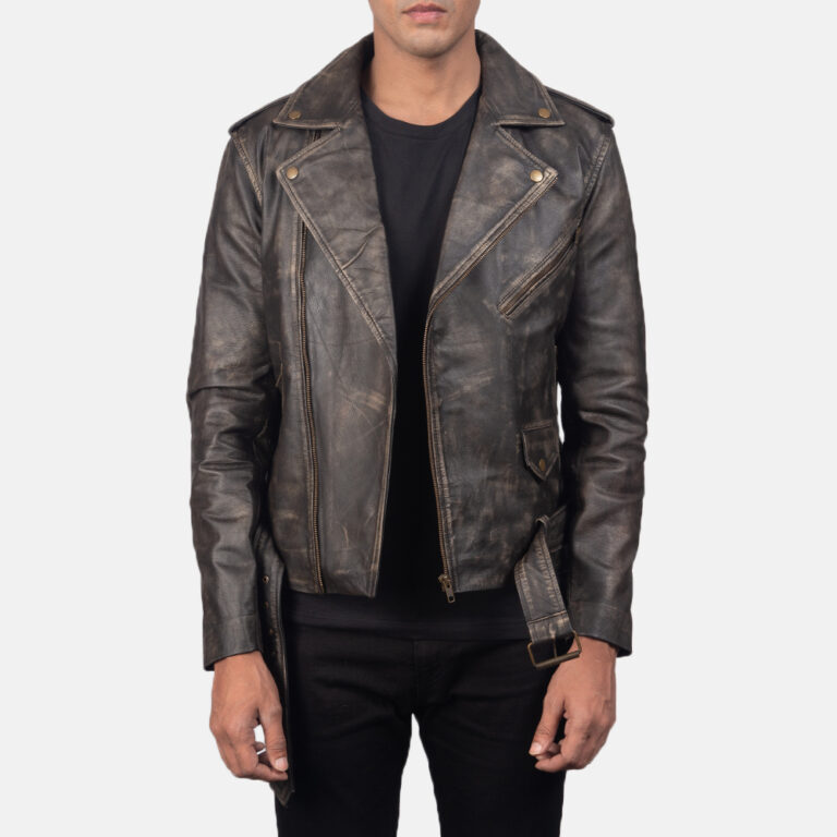 Mens Allaric Alley Distressed Brown Leather Biker Jacket4515-4-1557046499654